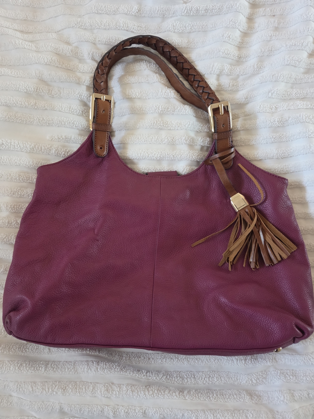 Leather Tassel Shoulder Bag - Plum/Purple